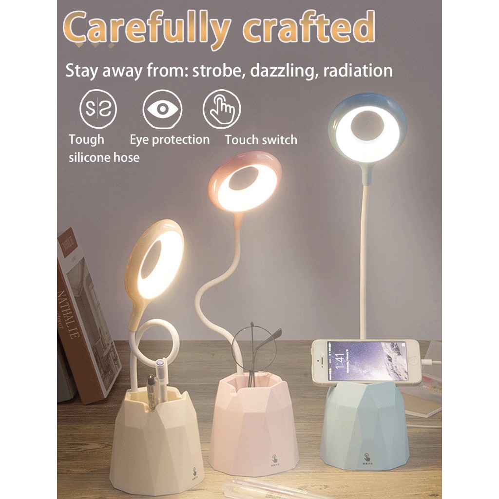 Đèn Led Để Bàn 3 Bóng Bảo Vệ Mắt Đa Năng Có Thể Sạc Lại Kèm Giá Đỡ