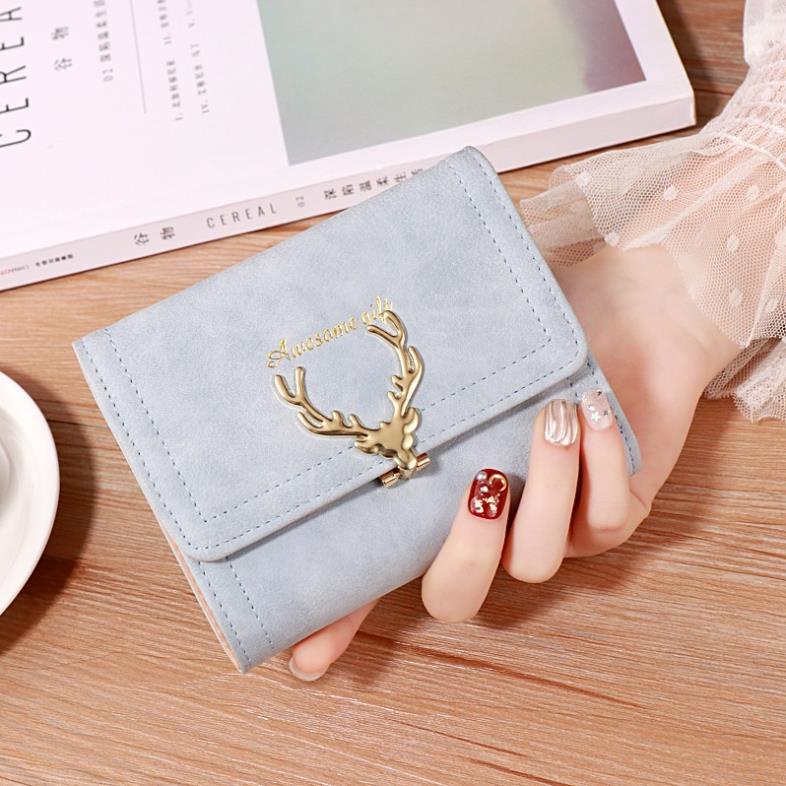 Ví nữ mini cầm tay gấp khóa sừng hươu thời trang