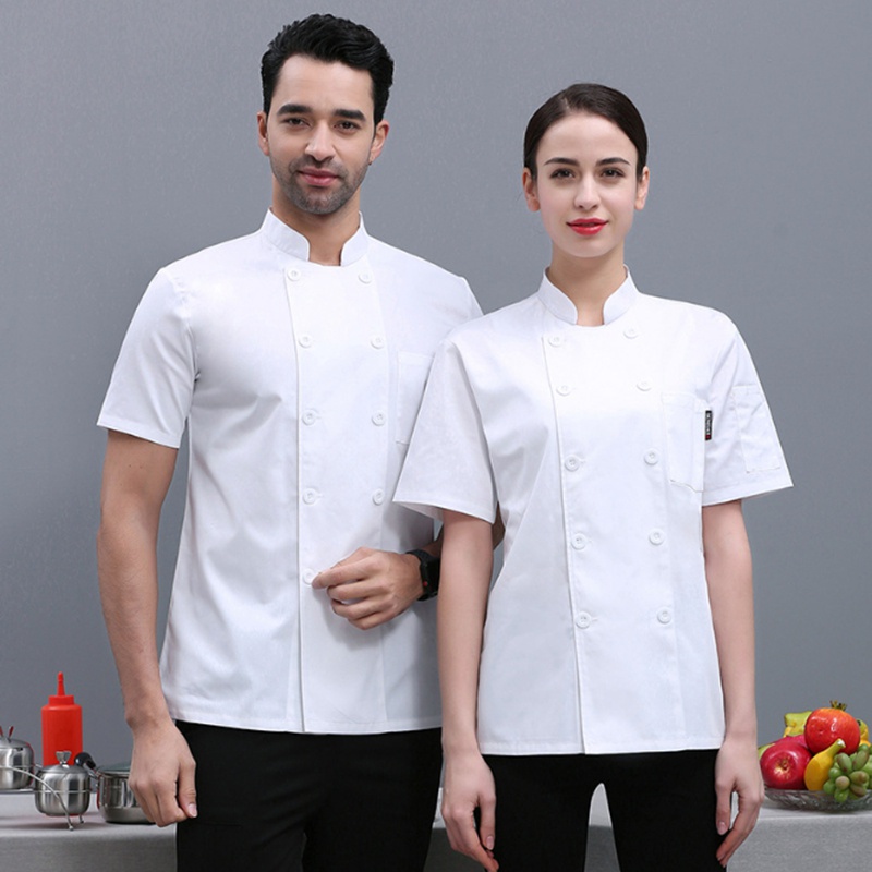 Áo Đồng Phục Đầu Bếp Dài Tay Hai Hàng Nút Màu Trơn Vải cotton Mỏng Thoáng Khí Cho Nam Và Nữ