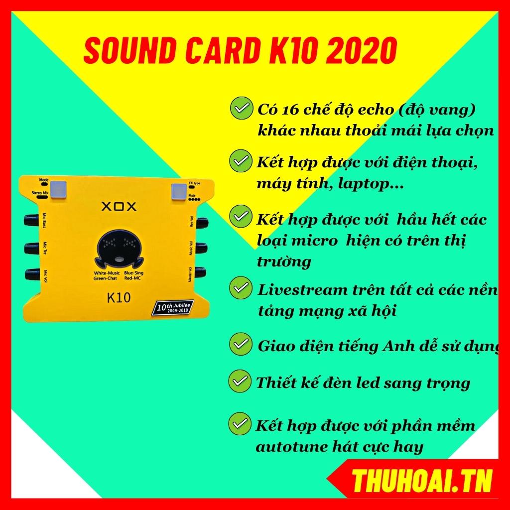 Bộ combo mic thu âm hát livestream soundcard xox k10 2020 và mic takstar pc k200 bh 1 năm thu âm máy tính điện thoại