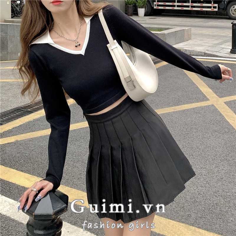 Áo Dệt Kim Có Cổ Phối Màu Tương Phản Thời Trang Mùa Đông Cho Nữ