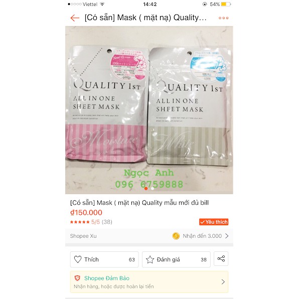 Mask  Quality mẫu mới đủ bill