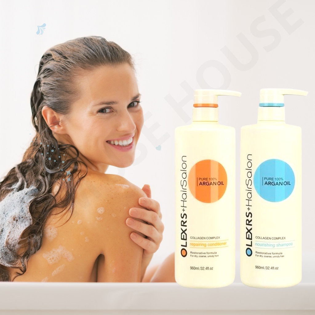 Cặp Dầu Gội Xả Olexrs Argan Oil Collagen Hair Salon 500ml Cho Tóc Khô Hư Tổn - Muse House