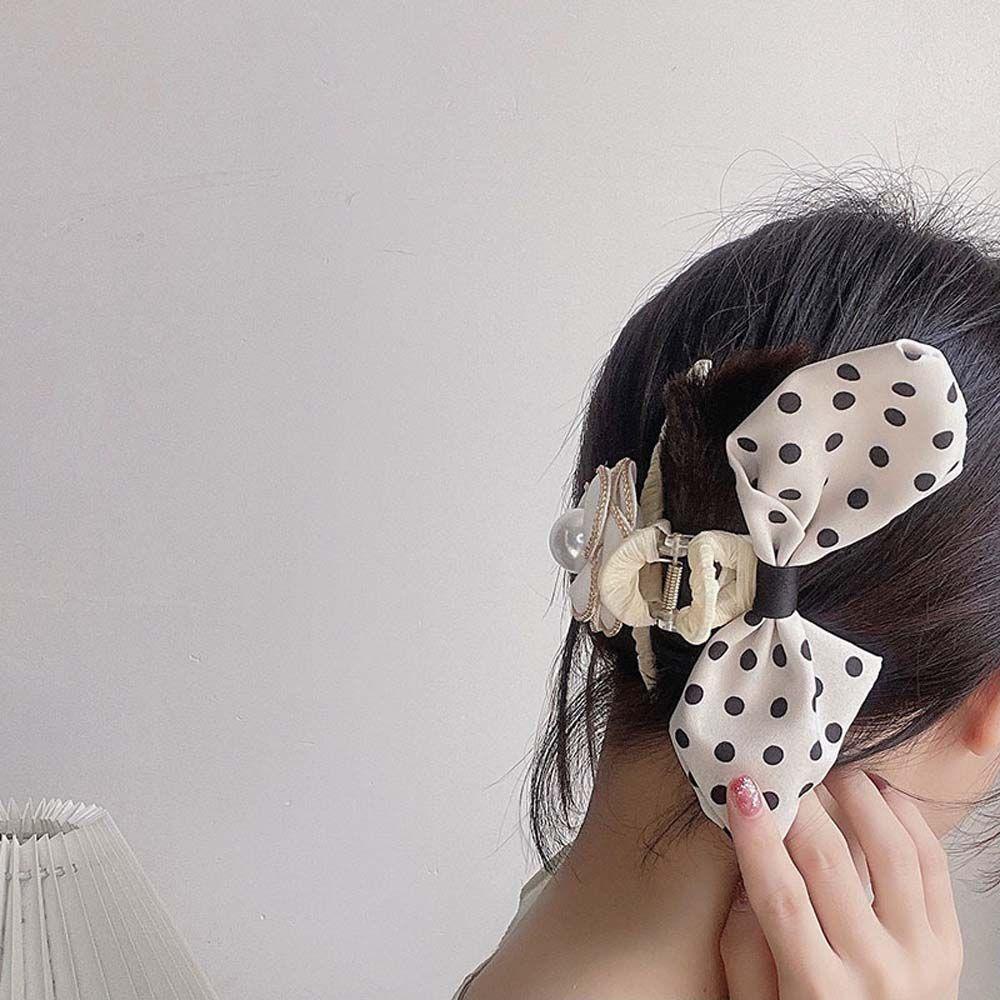 Kẹp tóc hỗ trợ rửa mặt Càng Cua Đính Nơ Họa Tiết Chấm Bi / Hoa Trà Hình Học Thời Trang WMES15H Dành Cho Bạn Nữ
