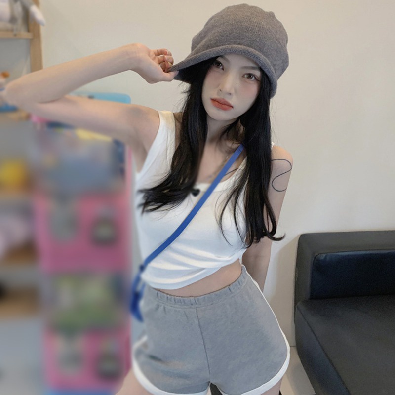 Áo Thun Ôm Hai Dây Cổ Tròn Màu Sắc Đơn Giản Dành Cho Nữ