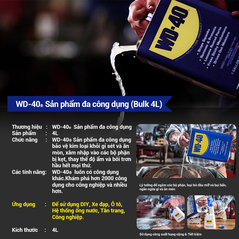 Thùng Dầu Tẩy Rỉ Sét WD 40 Multi Use Dầu Chống Rỉ Bôi Trơn Vệ Sinh Làm Sạch Đa Năng Chính Hãng 1 Gallon 4 Lít