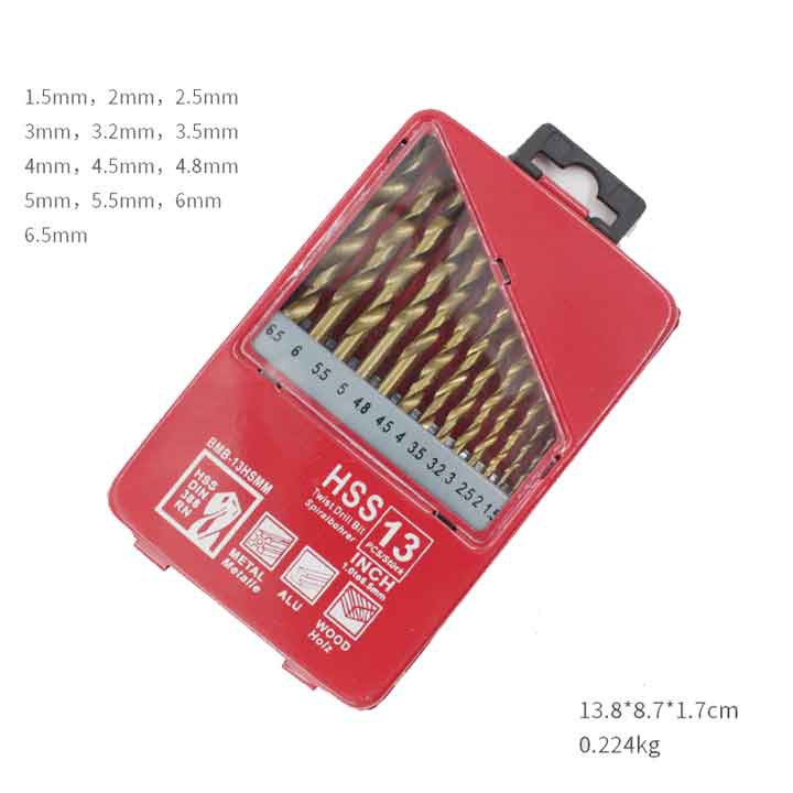 Hộp Mũi Khoan Đỏ Mạ Titan Cao Cấp HSS - 13 Mũi