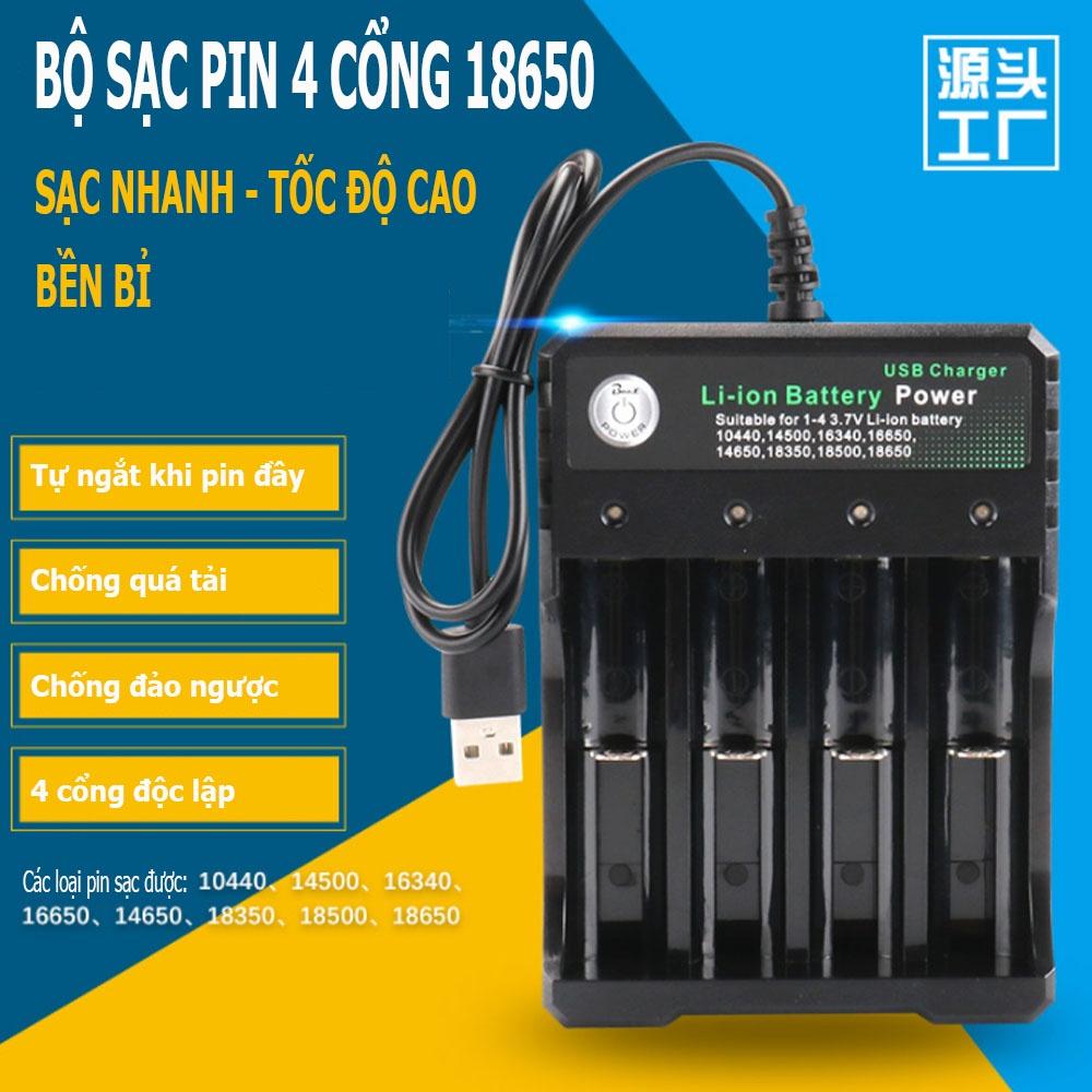 Bộ Sạc Pin 18650 Tự Ngắt Thông Minh Bmax Bh - 042100 - 04U Điện Áp Đầu Ra 3.7V - 4.2V