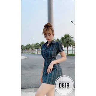 Bigsize Đầm caro xanh D819