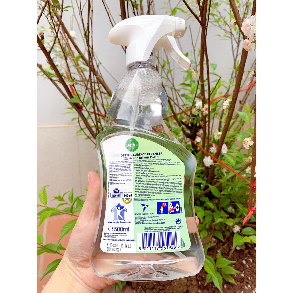 Chai xịt kháng khuẩn vệ sinh bề mặt DETTOL 500ml_Chứng nhận diệt sạch Sars-Cov-2