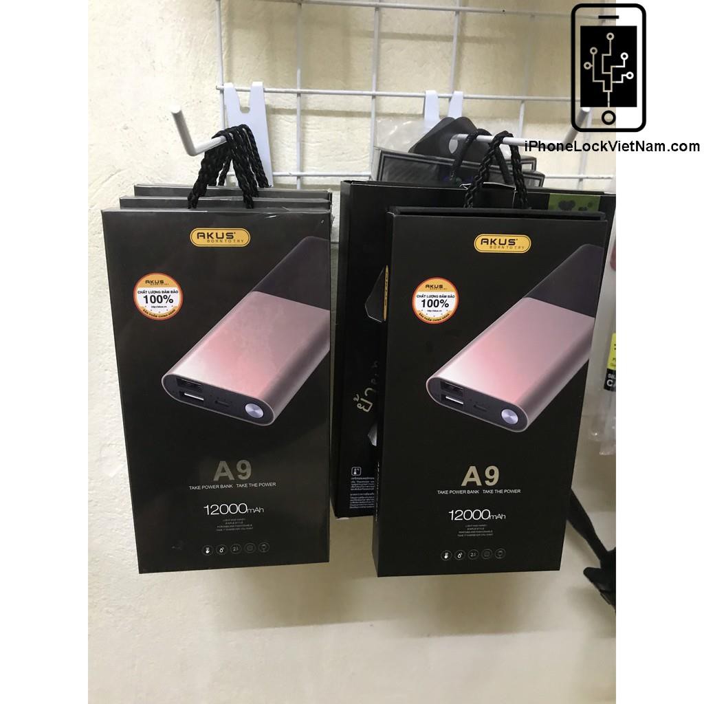 SẠC DỰ PHÒNG AKUS A9 12000mAh CHÍNH HÃNG BẢO HÀNH 12 THÁNG.