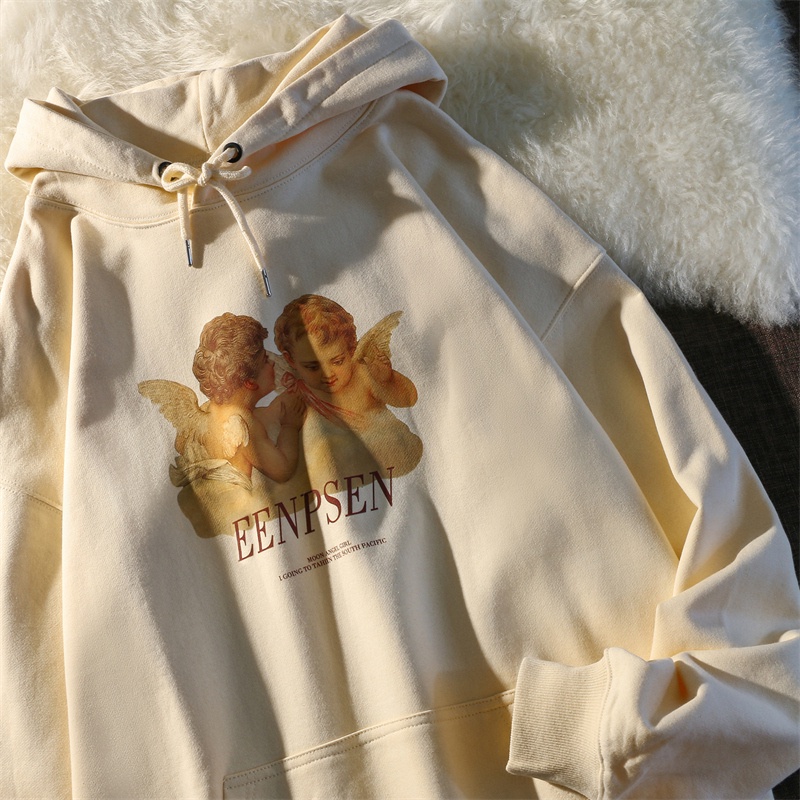 NRVP Áo hoodie dáng rộng in hình thiên thần thời trang Hàn Quốc 2022 dành cho nữ