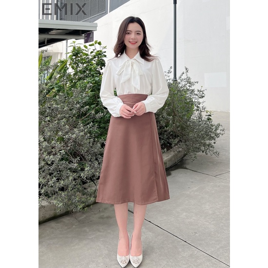 Chân váy công sở EMIX (2 màu), basic dress, dáng dài, midi, chữ A, cạp cao, khóa sau, xẻ chân, chất tuytci cv808
