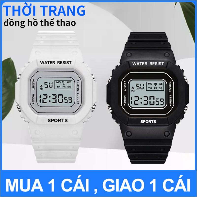 【Mua 1 tặng 1】Đồng hồ điện tử nam nữ thể thao, mặt chữ nhật cá tính, full chức năng, chống nước tốt