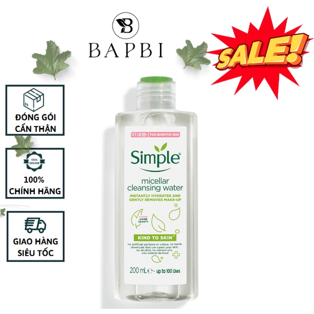 Nước Tẩy Trang Simple Micellar Water Chính Hãng Dành Cho Mọi Loại Da 200ml
