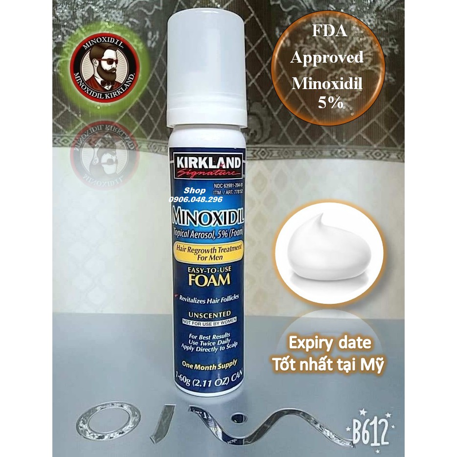 Dạng Bọt ( Foam ) thoa ngoài  Minoxidil 5%  Kirkland  USA  mọc Tóc, mọc Râu ..., BILL CHÍNH HÃNG COSTCO Mỹ... các Chai .