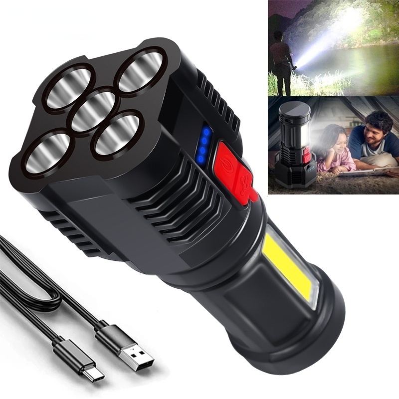 Đèn Pin 5 Led Lumen COB Siêu Sáng 4 Chế Độ Chống Thấm Nước Kèm Sạc USB Tiện Dụng Mang Theo Du Lịch / Cắm Trại
