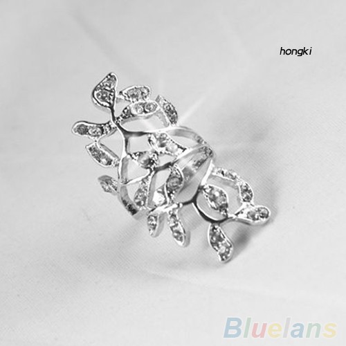 Nhẫn đốt ngón tay hình chiếc lá đính đá thời trang cho nữ