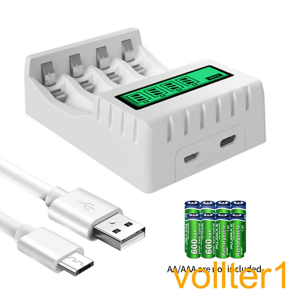 4 Slots Battery Charger LCD Display Battery Charging Adapter AA AAA USB Portable Charger Supply【vollter1】