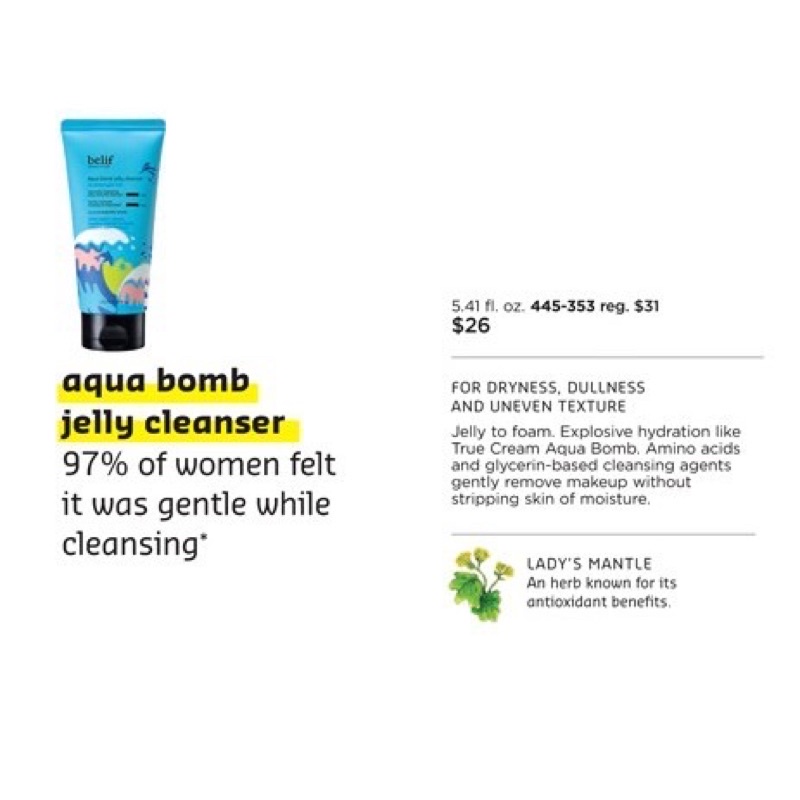 BELIF 🌿 Sữa Rửa Mặt Aqua Bomb Jelly Cleanser 30ml