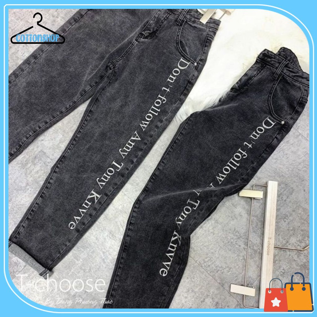 [Giá siêu rẻ] Quần baggy jeans xám đen, chữ in dọc ống quần