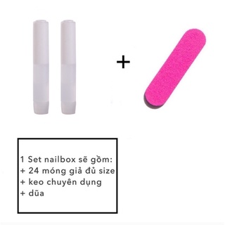 Bộ 24 móng tay giả D090 dáng móng dài ( Tặng kèm keo và dũa )