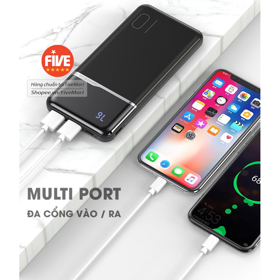 Sạc Dự Phòng 10.000mAh KUULAA K10 LUXURY, Đa Cổng, Màn LED, Siêu Mỏng, Siêu Bền