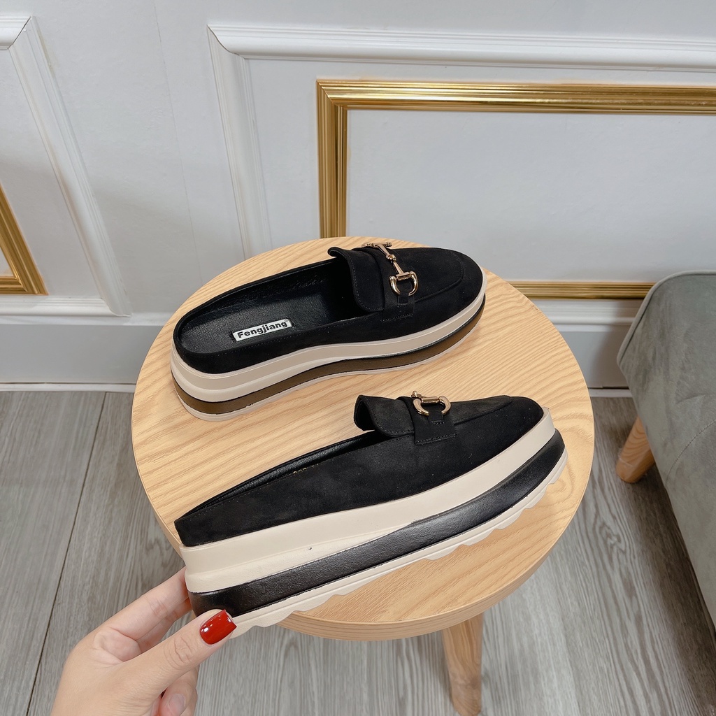 Giày sục da dior đen nữ độn đế 7 phân giày sục nữ mẫu mới