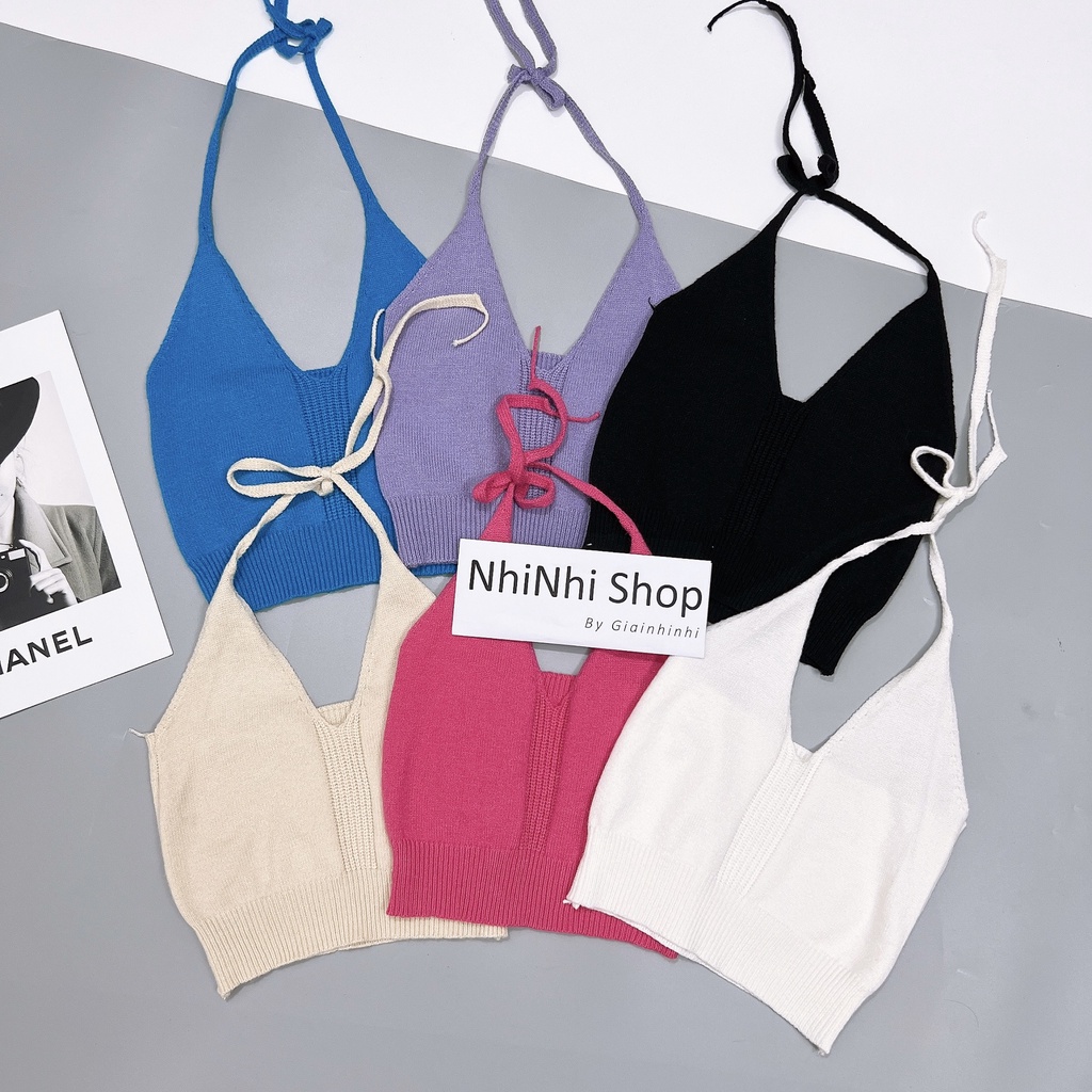 Áo len mỏng cổ yếm buộc dây sexxy, Áo kiểu dáng ôm form ngắn AL5119 - NhiNhi Shop