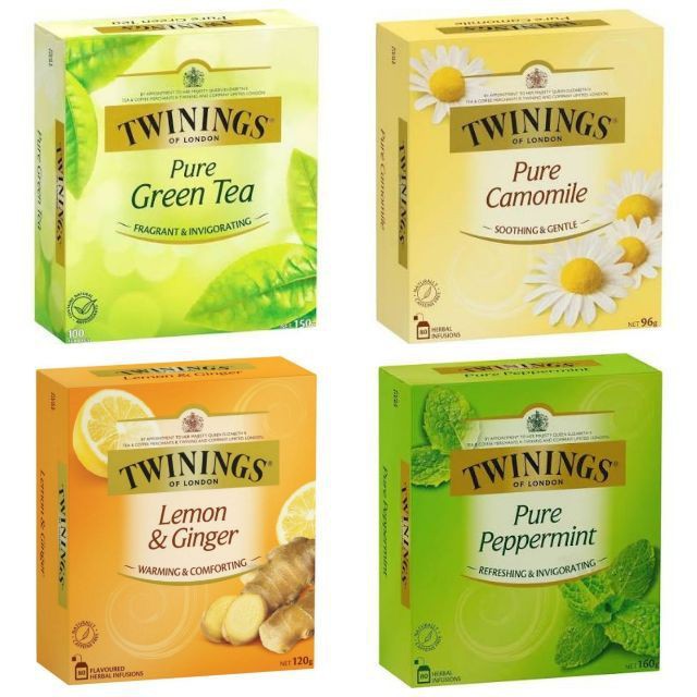 Trà túi lọc HỘP LỚN TWININGS OF LONDON (Trà Hoa cúc, Chanh & Gừng, Bạc Hà, Trà xanh, English Breakfast, Earl Grey)