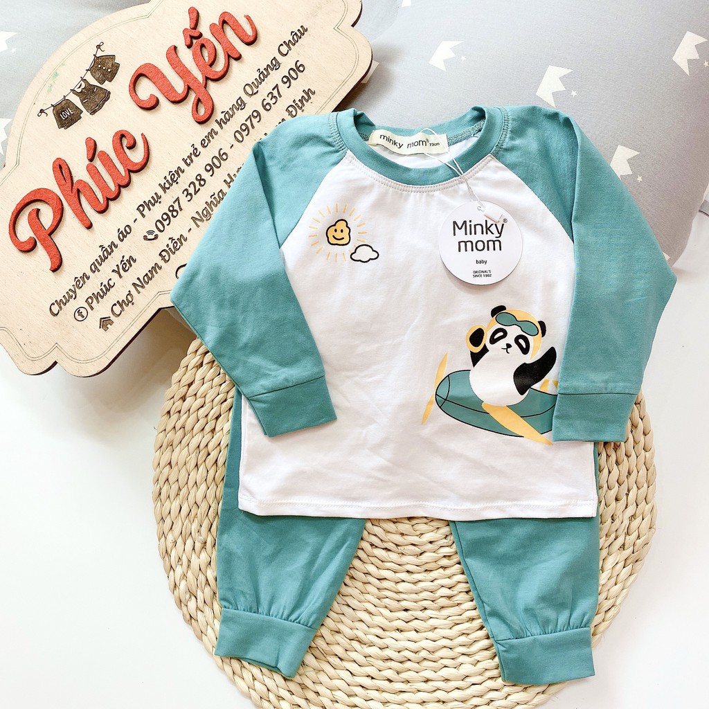 Sale !!!Bộ Dài Tay Cotton 100 % Minky Mom In Họa Tiết Động Vật  Thú Lướt Ván_super Sale ( 7-19kg) (1327)