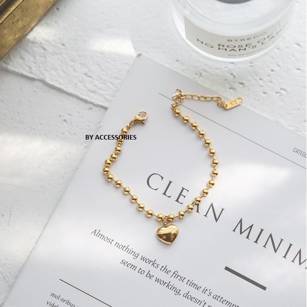 Lắc tay titan bi tròn phối mặt trái tim không gỉ WB190802