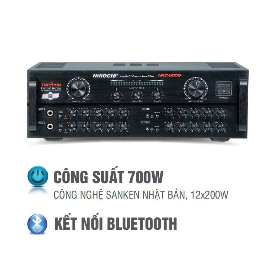 Ampli NIKOCHI NKC-500S - Công suất 700W/2CH, Kết nối Bluetooth