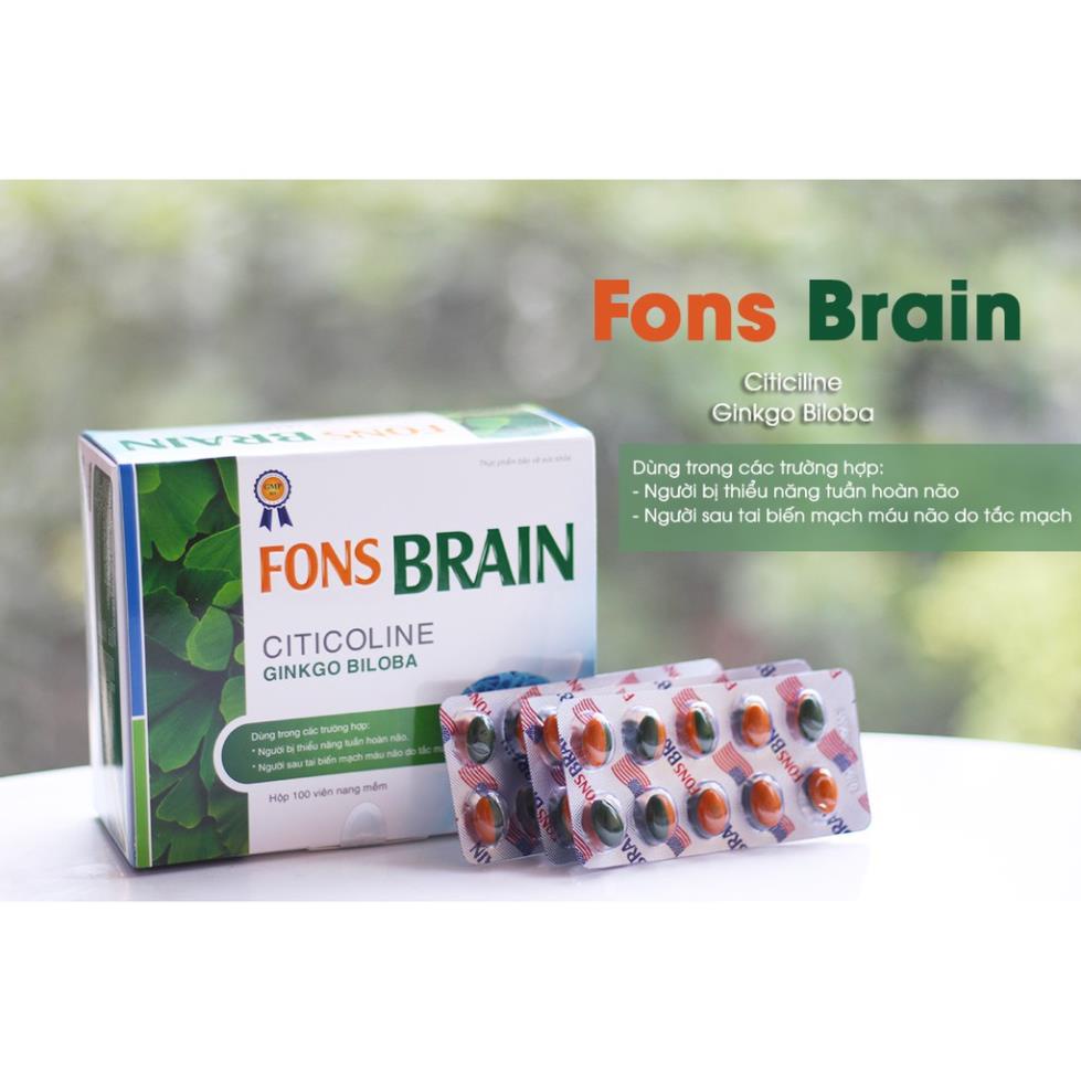 Viên uống tuần hoàn não Fons Brain Citicoline tan cục máu đông, ngừa tai biến dạng vỉ 100 viên tiện dụng