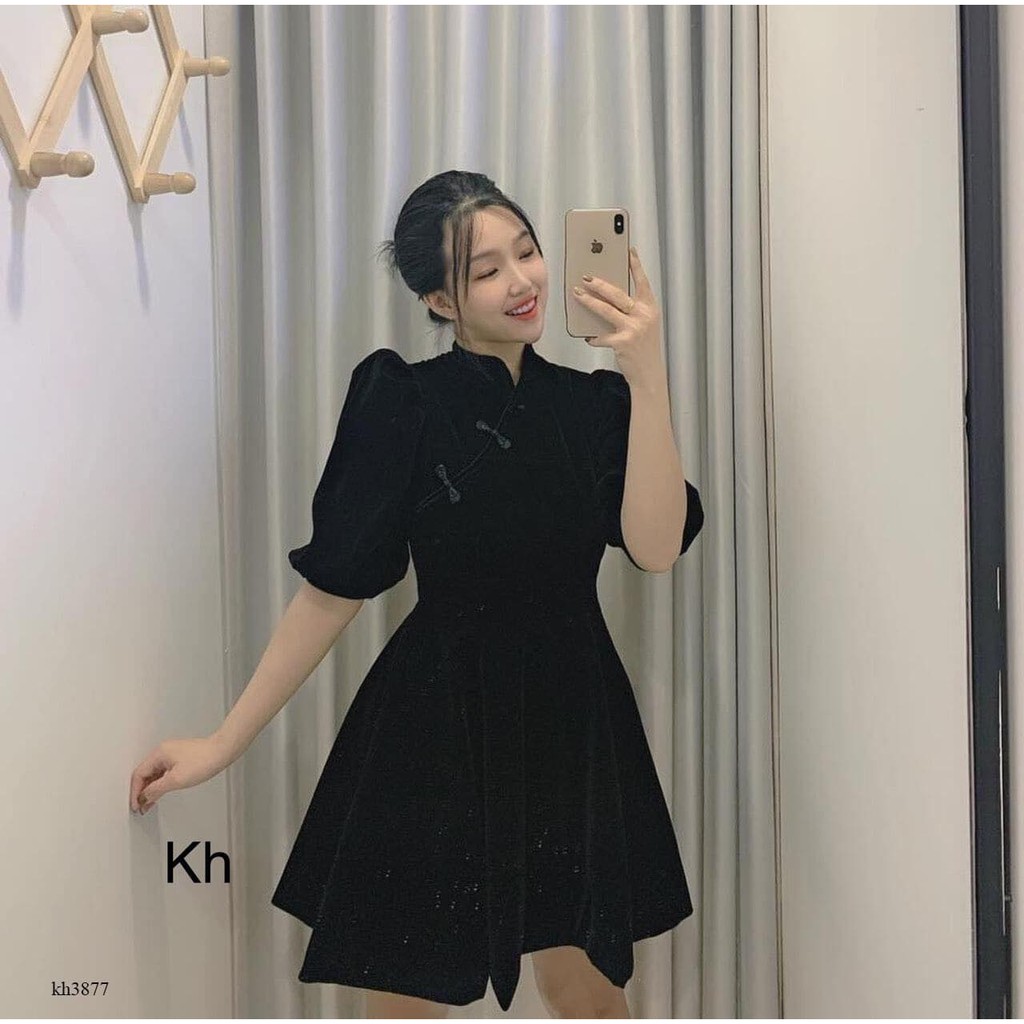 Sườn xám cổ tàu chất vải nhung cao cấp
