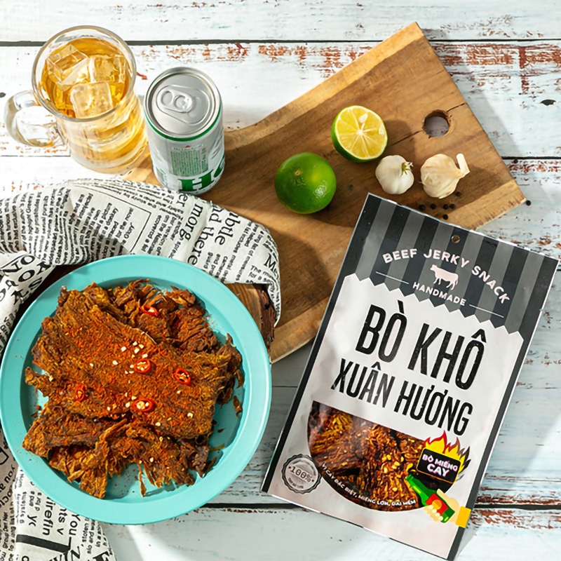 Bò khô miếng vị cay đặc biệt Xuân Hương nguyên chất thịt bò khô tươi thơm ngon đậm đà đồ ăn vặt Nonglamfood | BigBuy360 - bigbuy360.vn