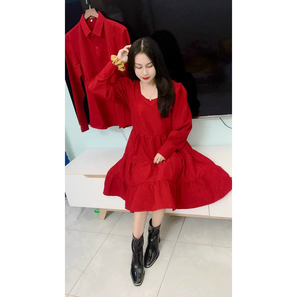 Áo đôi áo cặp 🎀FREESHIP🎀 Áo đôi nam nữ đẹp Set áo váy sơ mi Hàn Quốc-Set đồ couple CP024