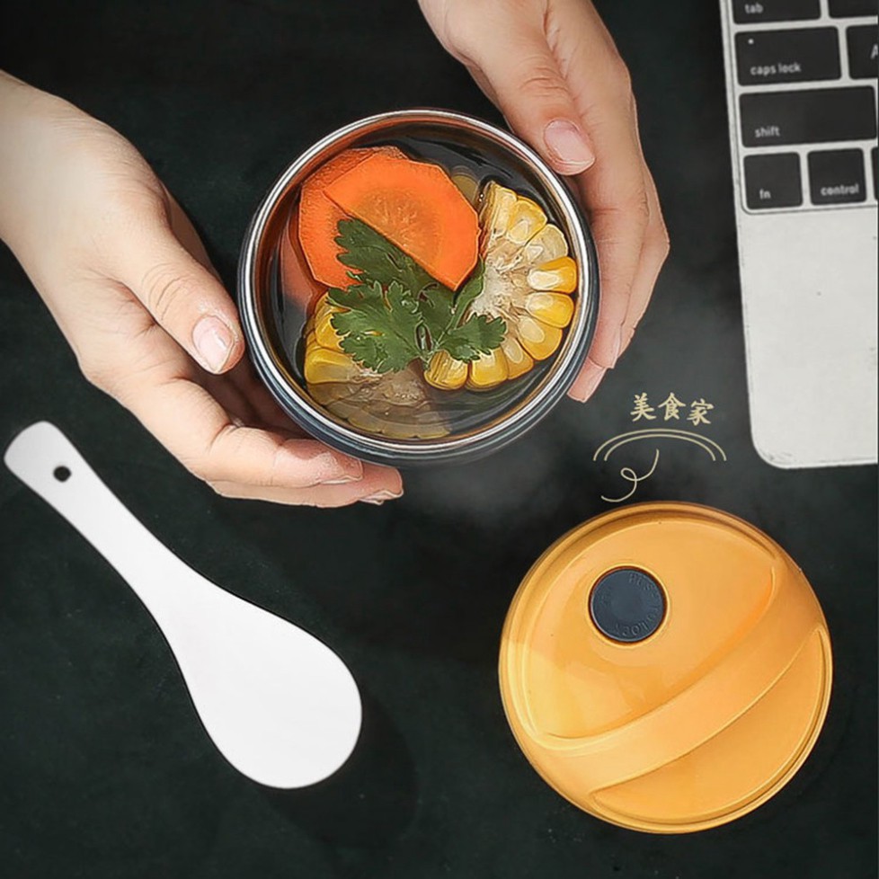 Bình ủ cháo cho bé GOURMET inox, 2 lớp, dung tích 500ml kèm muỗng, Hộp đựng thức ăn đựng cơm văn phòng tiện lợi | BigBuy360 - bigbuy360.vn