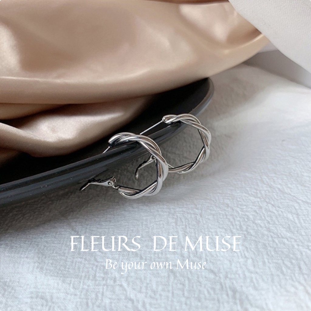 Khuyên tai xoắn mạ vàng sáng size vừa phong cách Retro Fleurs de Muse