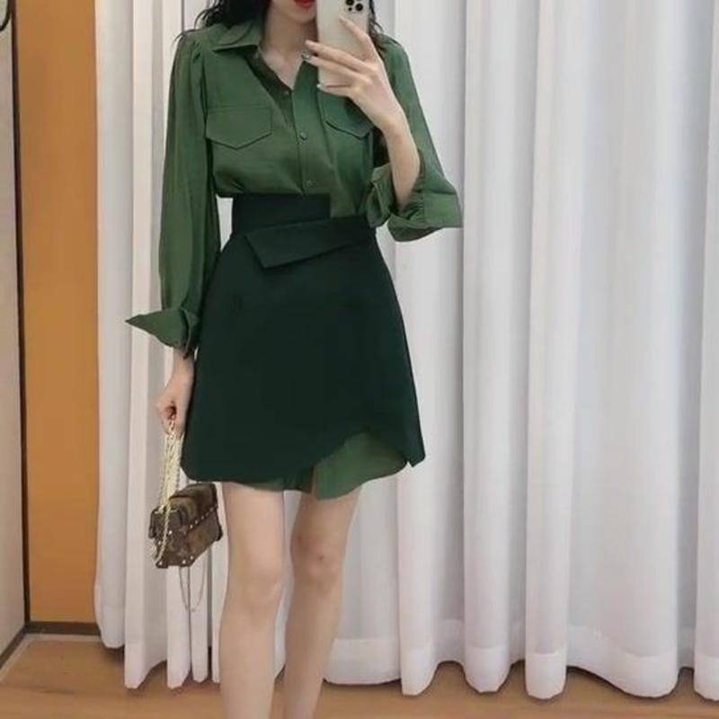 Set Áo Sơ Mi Và Chân Váy Thiết Kế Mới Thời Trang Theo Phong Cách Hàn Quốc