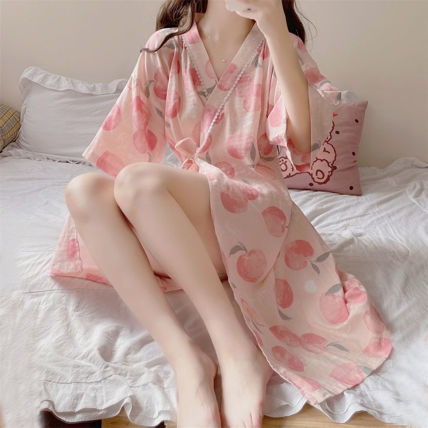 Bộ Đồ Ngủ Kimono Cotton Tay Ngắn Phong Cách Nhật Bản Dễ Thương Dành Cho Nữ | BigBuy360 - bigbuy360.vn