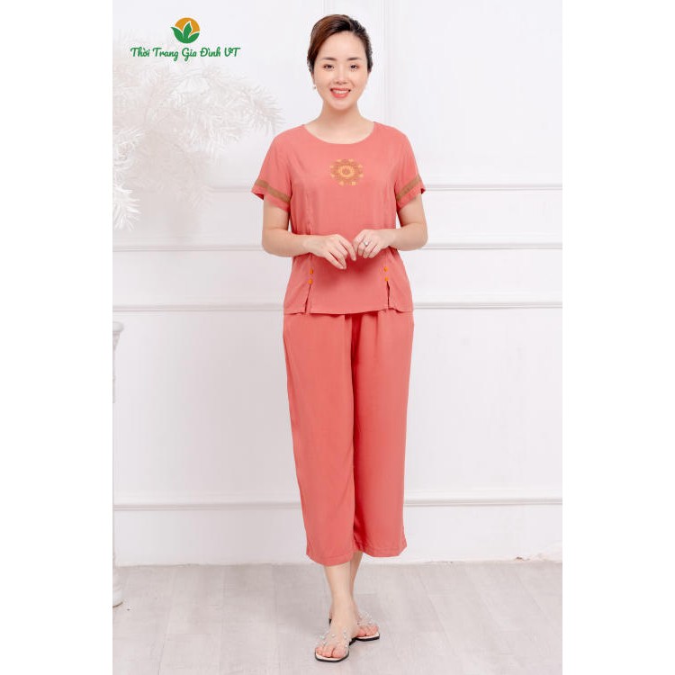 Đồ mặc nhà trung niên mùa hè Việt Thắng, quần lửng, áo cộc tay, chất lanh - B26.2202