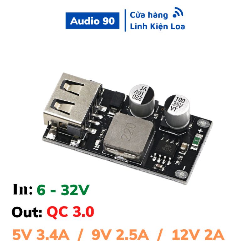 Mạch sạc nhanh QC 3.0 sử dụng nguồn vào 6 - 32v tích hợp cổng USB