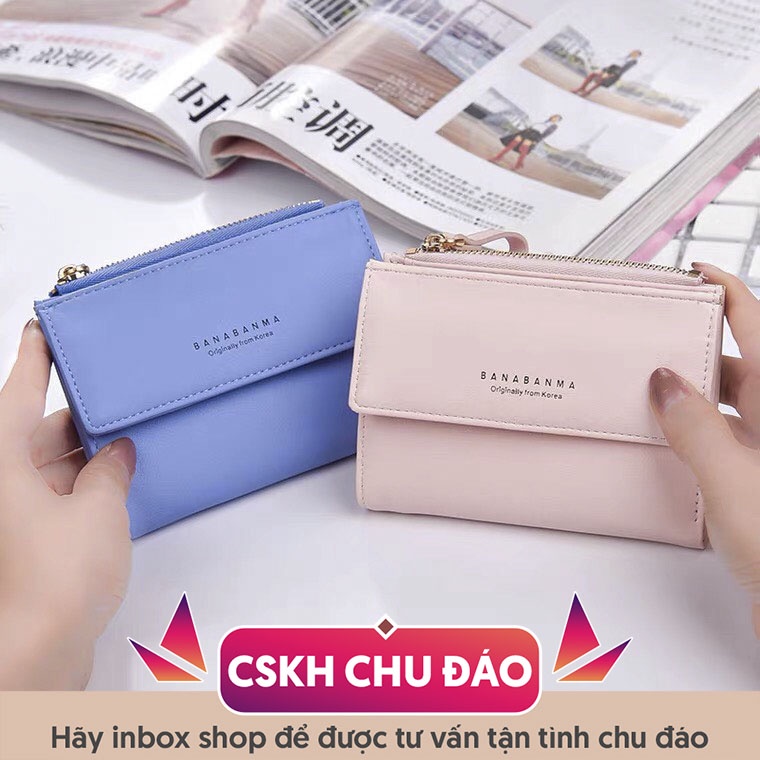 Ví da nữ mini cầm tay khóa bấm hình trái tim V00045