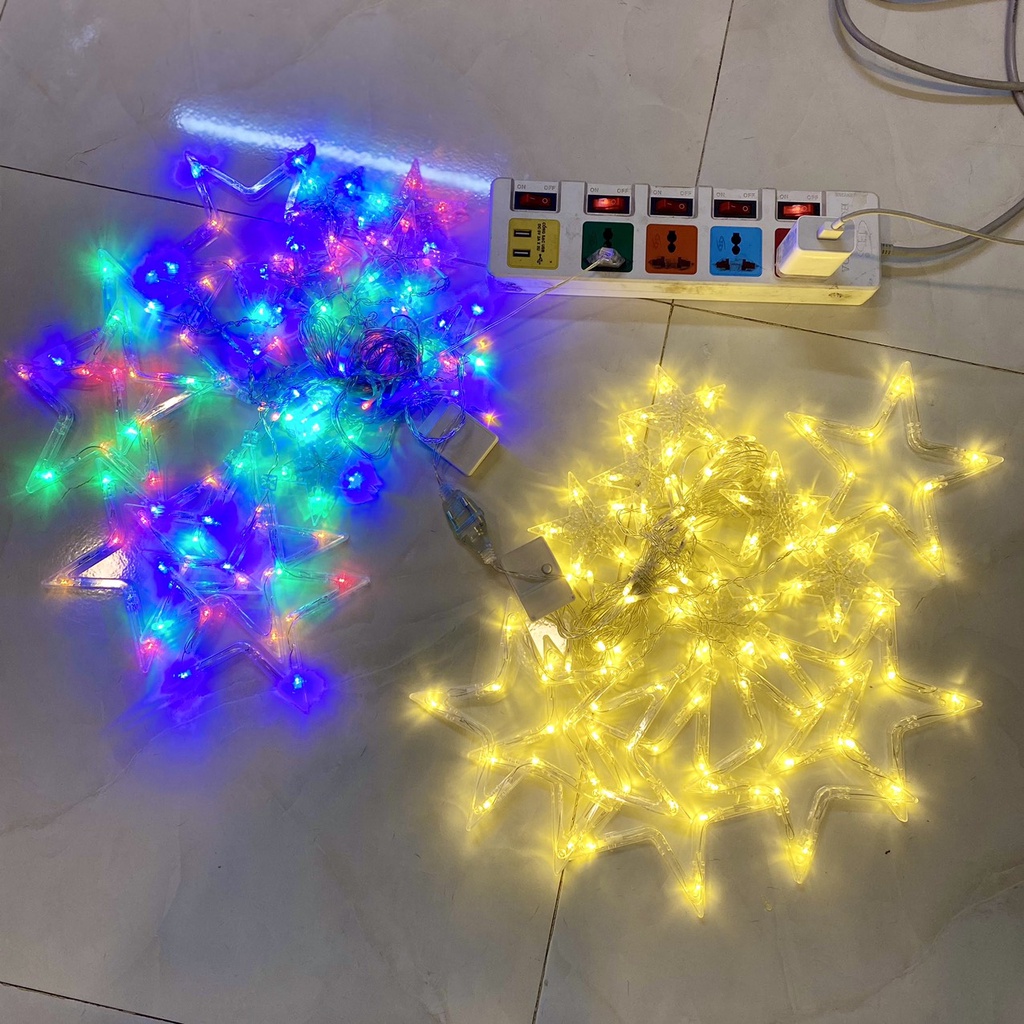(Dùng Điện) Bộ Đèn Led Rèm Trang Trí 12 Ngôi Sao Dài 3 Mét Decor Quán Cafe Nhà Hàng Có Phích Nối