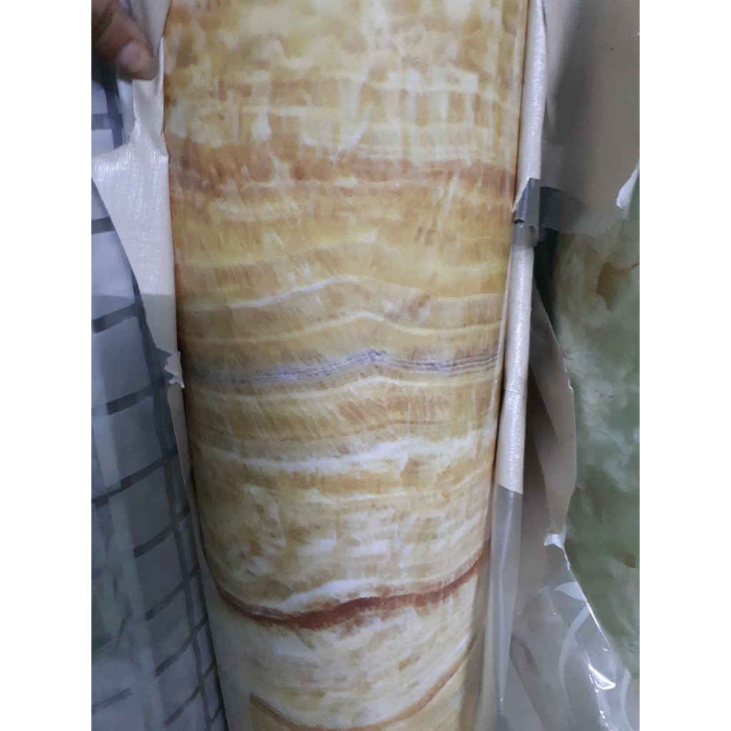 Decal giấy dán tường giả đá hoa cương sọc vàng lớn khổ 60cm keo sẵn