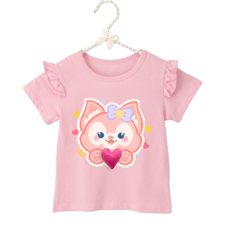 Áo Thun Cotton Tay Ngắn In Họa Tiết Hoạt Hình Động Vật 3D Dễ Thương Thời Trang Cho Bé Gái