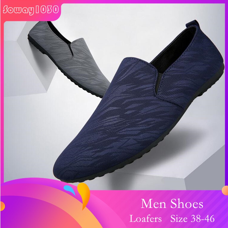 Giày lười vải canvas cổ thấp thoáng khí plus size 38-46 cho nam