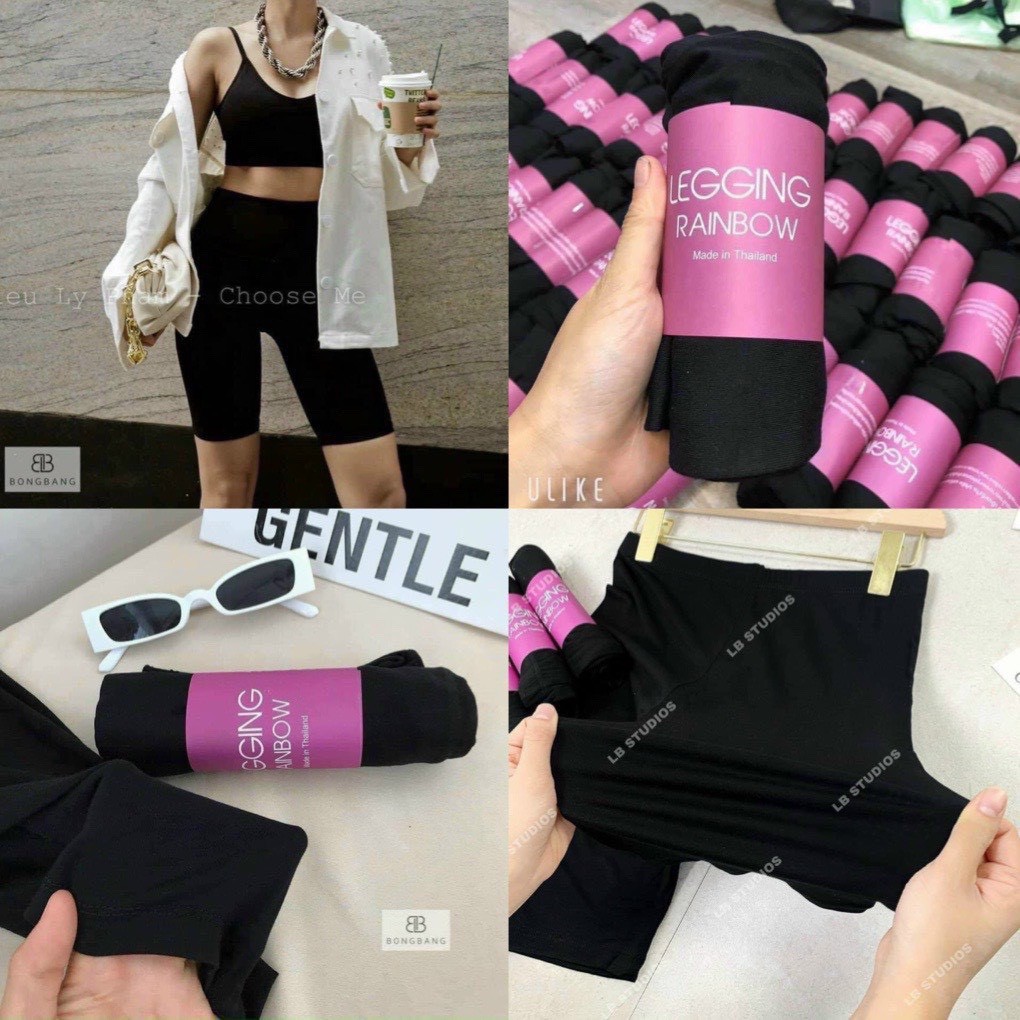 Quần legging nữ cạp cao chun bản to vải thun lửng màu đen form ôm ngắn co dãn 4 chiều