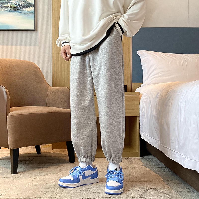 Quần dài thể thao dáng rộng màu trơn thời trang xuân thu phong cách Hàn Quốc cho nam